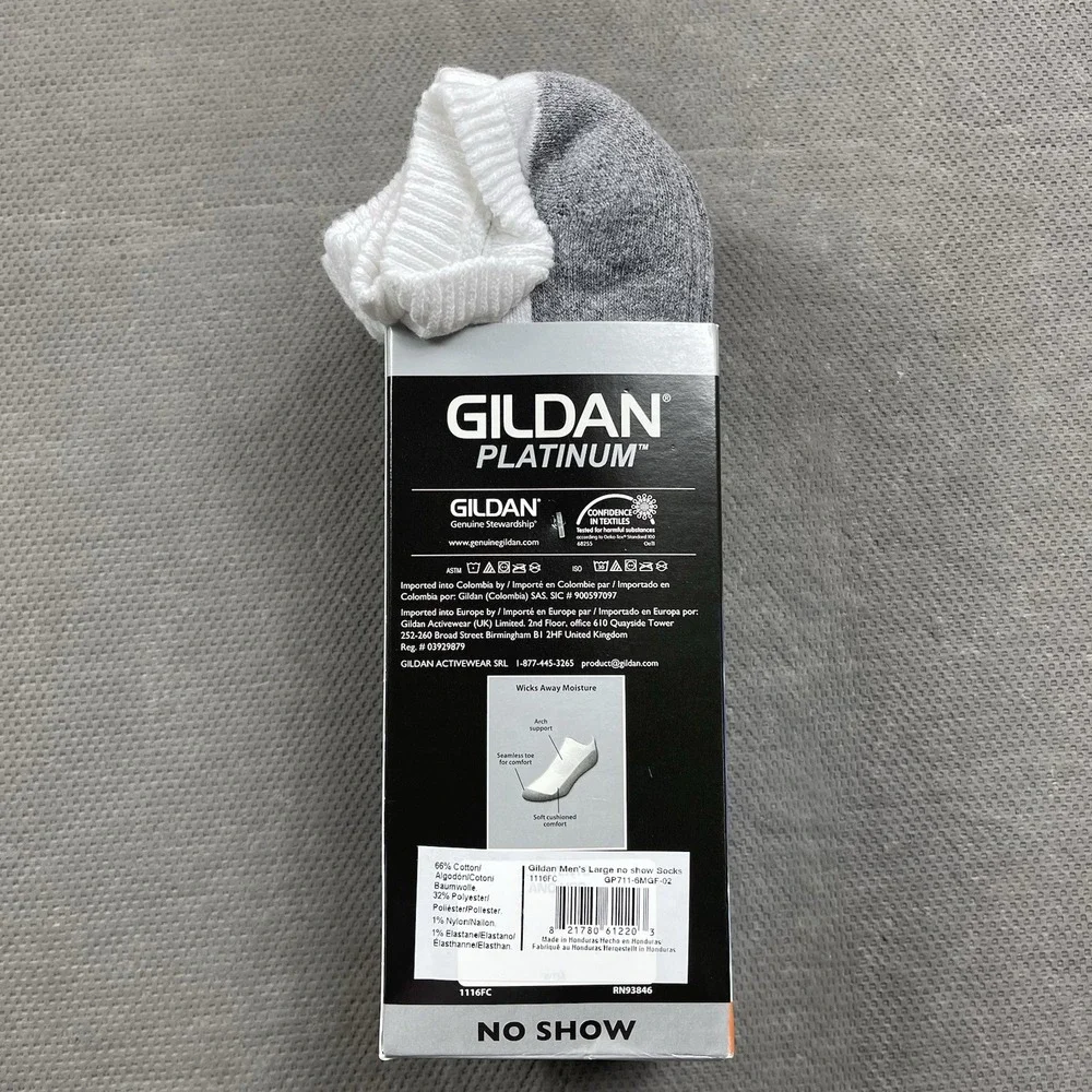 Gildan Platinum No Show‎ Socks Mens Shoe Size 6-12 White 6 Pair Wicking Soft New